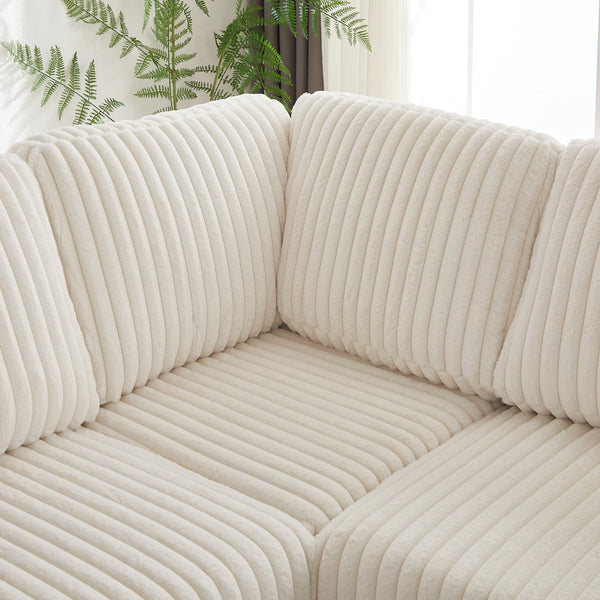 English Elm 110-Inch Oversized Corduroy Corner Sofa with Storage, USB & Cup Holders, Deep Plush Seating Comfort Beige W834S00284