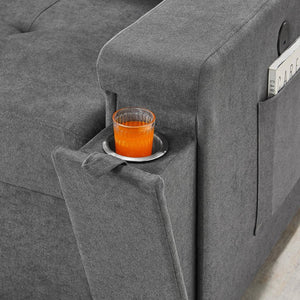 English Elm Ollie Woven Fabric Sleeper Sectional with Storage Chaise Usb Charging Pocket Coil Gray B2749S00354
