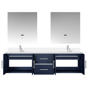 English Elm Navy Double Bath Vanity 72" W x 22" D with White Quartz Top, Chrome Faucets, 30" LED Mirrors, Durable B2731S01094