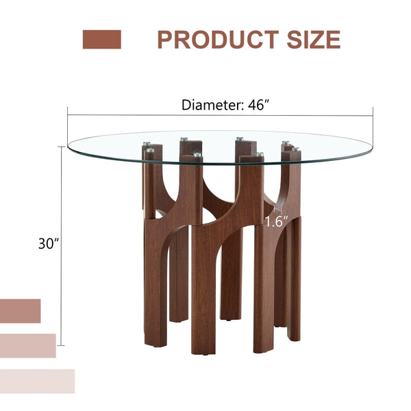 English Elm Round Tempered Glass Dining Table Sculptural Geometric Mdf Base Seats Four Compact Walnut W3875P387156