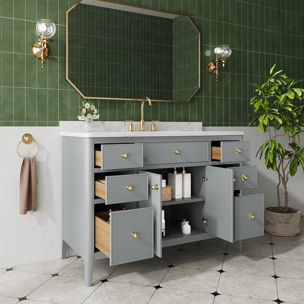 English Elm Fully Assembled 48" Grey Single Sink Bathroom Vanity with Solid Rubberwood, Carrara Top, Soft-Close Drawers W1826P308981