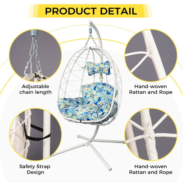English Elm Hanging Egg Swing Chair Pe Wicker Stand Ergonomic Cradle for Patio or Bedroom T5880P497561