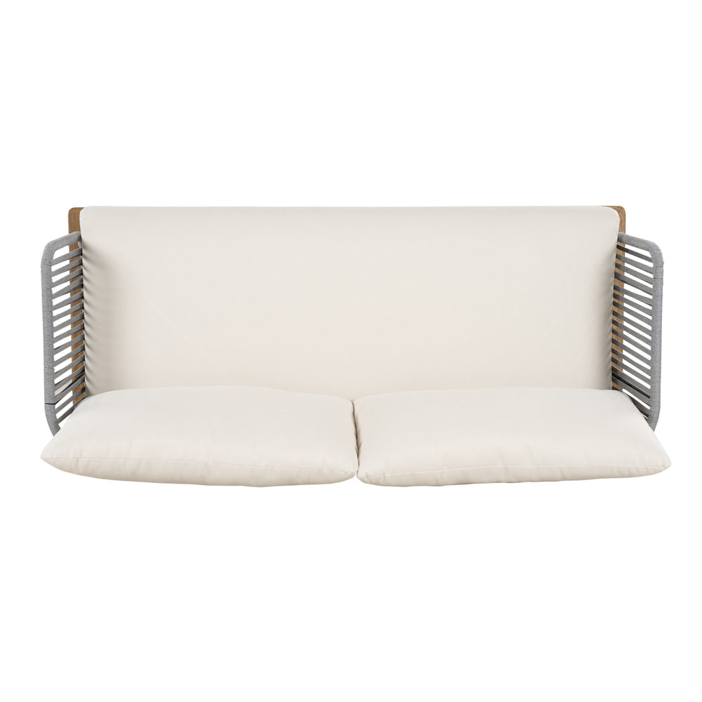 English Elm Christopher Knight Home® - Lucca Hand-Woven Acacia Outdoor Loveseat and Coffee Table Set with Water-Repellent Cushions, Durable Metal Frame Grey,Teak+ Beige N773P248910B