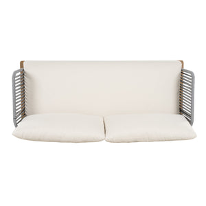 English Elm Christopher Knight Home® - Lucca Hand-Woven Acacia Outdoor Loveseat and Coffee Table Set with Water-Repellent Cushions, Durable Metal Frame Grey,Teak+ Beige N773P248910B