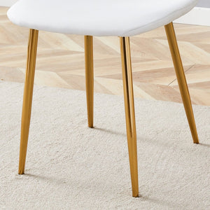 English Elm Table and Chair Set Adjustable Height Mdf Wood Grain Top with Four Linen Dining Chairs Golden+White W1151S03784