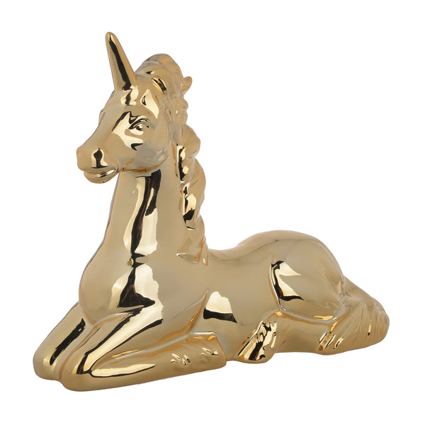 English Elm 11x4.5x9" Flora & Fauna Unicorn Figurine Metallic Gold Ceramic 9" Storybook Whimsy Centerpiece Décor Standout Gift W2078P311857
