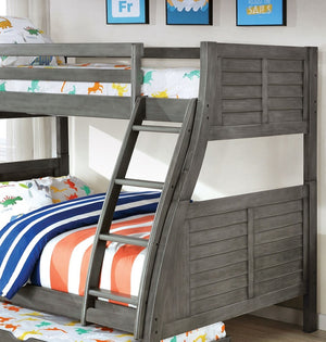 English Elm Twin Over Full Stylish Bunk Bed With Trundle, Plank Design, Reversible Ladder & Safety Guard Rails B2741S00332-GIGA