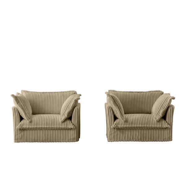 English Elm Set Of 2 Cozy Slipcovered Armchairs In Camel Corduroy - Stylish Accent Chairs For Any Space W3041S00063-GIGA