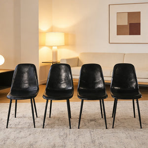 English Elm Pvc Sleek Matte Black Dining Chair Set of 4 for Kitchen Studio or Cafe Use W3766P436151