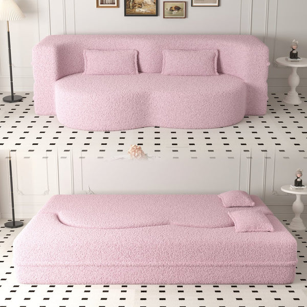 English Elm Modern Full Size Folding Sofa Bed with Teddy Fabric, Foam-Filled 15" Sleeper, 2 Pillows, No Assembly Required Pink W1885P272260