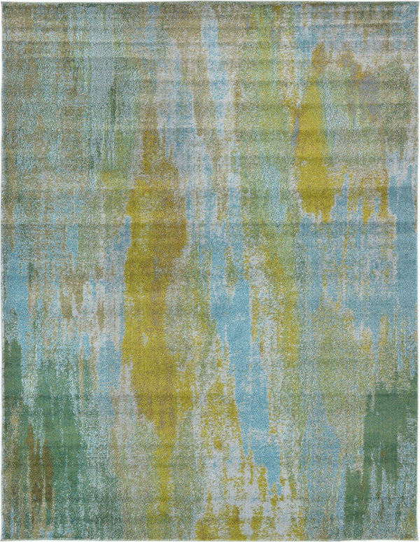 Unique Loom Jardin Lilly Machine Made Abstract Rug Turquoise, Gray/Green/Ivory/Olive/Turquoise/Yellow/Light Blue 9' 0" x 12' 2"
