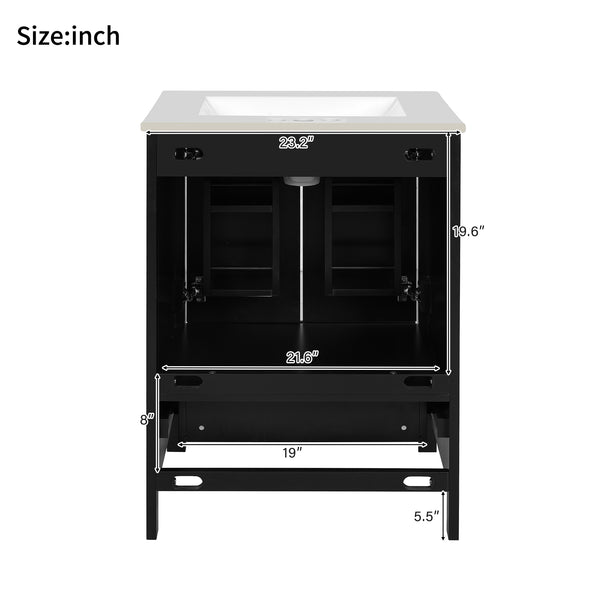English Elm 24-inch Modern Bathroom Vanity with Ceramic Sink, Soft-Close Doors, Drawer Divider & Ample Storage Black N729P299440B