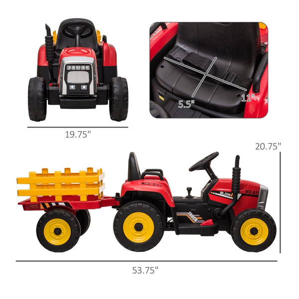 English Elm Aosom Kids Electric Ride on Tractor with Trailer Dual Motors Remote Control Led W2225P229216