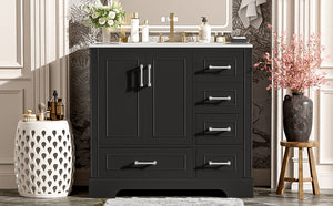 English Elm 36" Traditional Bathroom Vanity with Ceramic Sink, Solid Wood Cabinet, Soft-Close Doors & Drawers Black N729P251630B
