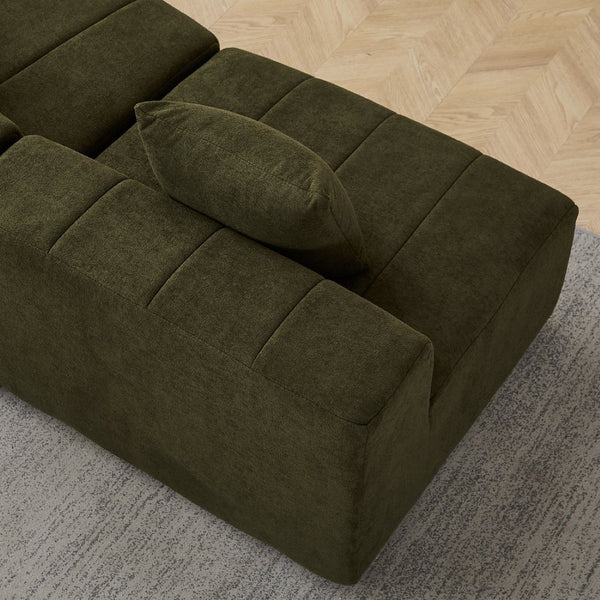 English Elm Chenille Modular Curved Sectional Sofa with Sculptural Piano Key Design and Four Throw Pillows Green W834S00585