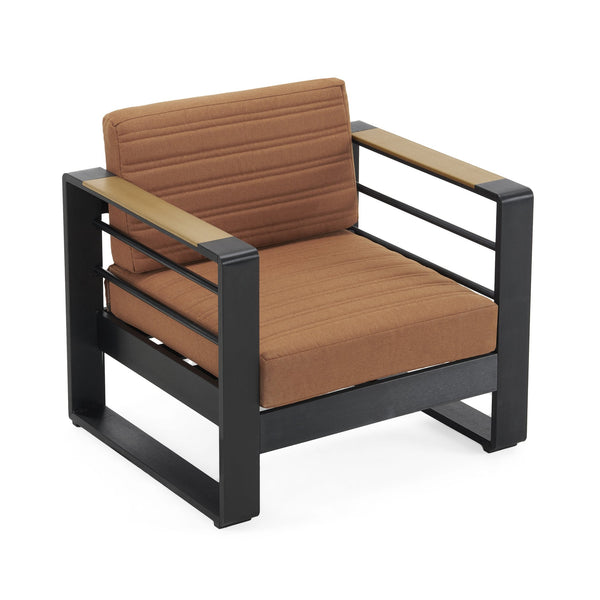 English Elm Christopher Knight Home® - GIOVANNA Club Chair with Rust-Resistant Aluminum Frame, Water-Resistant Cushions & Slat Design for Patio Comfort Orange 34.75 L x 27.75 W x 17.25 H N776P182183O