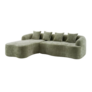 English Elm Full L-Shape Sectional Sofa with Curved Chaise, Modular Chenille Couch, High-Density Comfort for Apartment Living Green W3612S00003