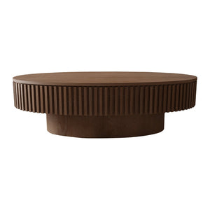 English Elm 47'' Oval Storage Coffee Table Fluted Wood Veneer Lift Lid Sculptural Living Room Accent Walnut W1435P293223