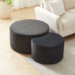 English Elm Nesting Foam Upholstered Round Coffee Tables Set of 2 — No Assembly, Multipurpose Ottoman Side Table Black W834P326380