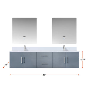 English Elm Dark Grey Double Bath Vanity 80" W x 22" D with Cultured Marble Top, Chrome Faucet, 30" LED Mirrors B2731S01099