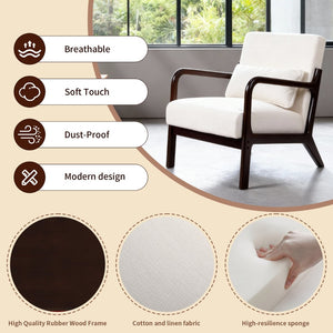 English Elm Mid Century Modern Accent Chair Solid Rubberwood Frame Lumbar Pillow Beige Living Room W2989P426360