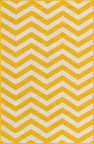 Unique Loom Outdoor Coastal Dalgalar Machine Made Chevron Rug Yellow, Ivory 5' 3" x 8' 0"