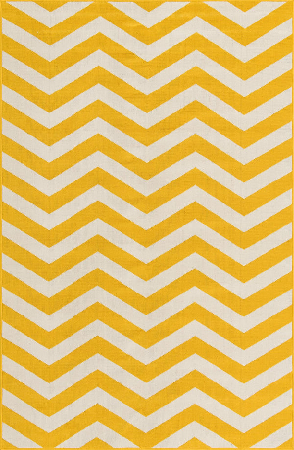 Unique Loom Outdoor Coastal Dalgalar Machine Made Chevron Rug Yellow, Ivory 5' 3" x 8' 0"