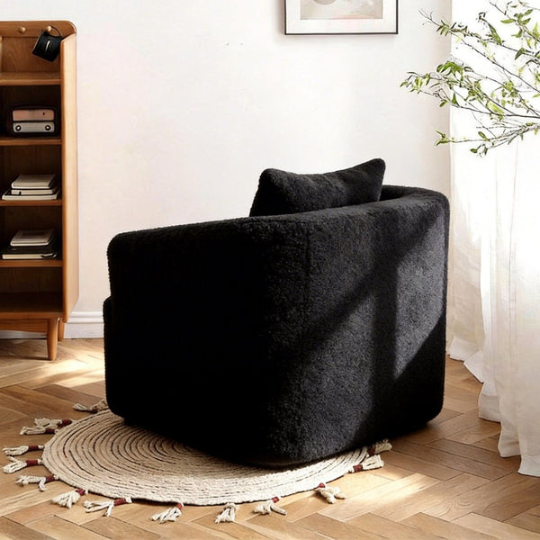 English Elm 360° 360 Swivel Teddy Velvet Accent Chair Plush Cocoon Seat for Living Room or Bedroom Black W5385P433221
