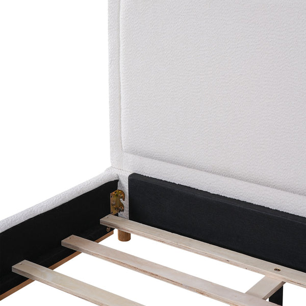 English Elm Christopher Knight Home® - King Size Bed Frame – Elegant Boucle Upholstered Headboard, Solid Wood Base, Easy Assembly, White Finish N757K327027W