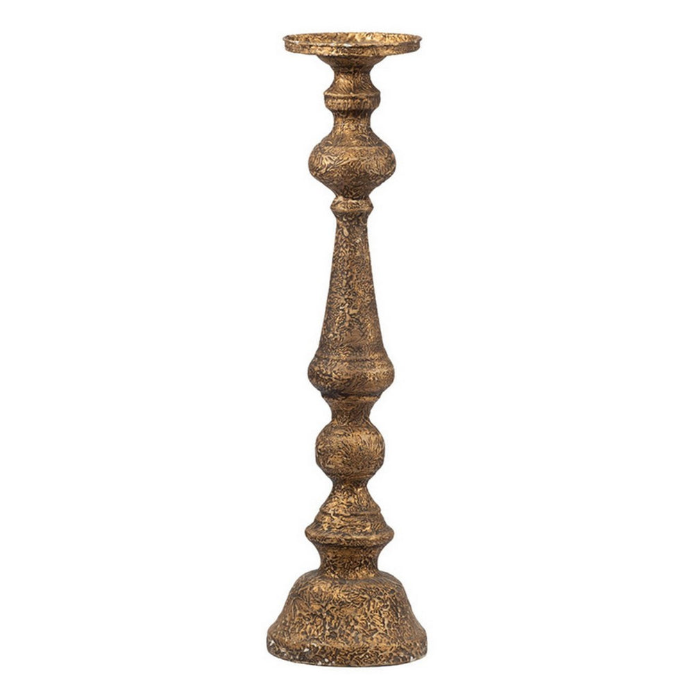 English Elm Mia Antique Brass Turned Pedestal Pillar Candle Holder for Elegant Dining Decor B056P416848