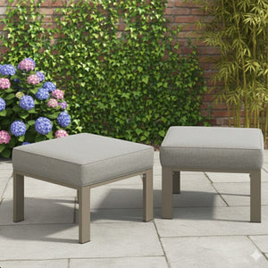 English Elm Set of 2 Outdoor Square Iron Ottomans with Thick Olefin Cushions for Patio Lounge Light Khaki+Beige B082P455118
