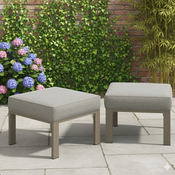 English Elm Set of 2 Outdoor Square Iron Ottomans with Thick Olefin Cushions for Patio Lounge Light Khaki+Beige B082P455118