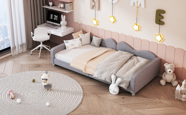 English Elm Twin Sherpa Upholstered Daybed with Cloud-Shaped Backrest, Cozy Sofabed Design, No Box Spring Needed Gray 42.5 L x 25.5 W x 8 H N733P234602E