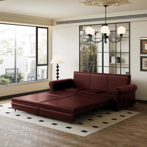 English Elm Chesterfield Velvet King Sleeper Sofa with Nailhead Trim and Rolled Arms for Living Room W1885S00102