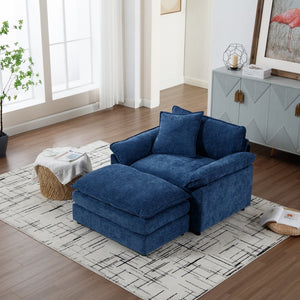 English Elm 44.5" Oversized Club Chair with Ottoman Chenille Upholstered Solid Wood Reading Seat Blue W3244S00006