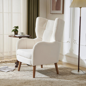 English Elm Christopher Knight Home® - Accent Ivory Teddy Fabric High-Back Armchair with 5.5" Cushion, Curved Arms & Birch Legs, Cozy Support N817P335062W