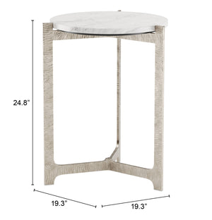 Barmas Side Table White & Silver 110256 Zuo Modern
