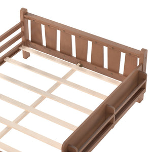 English Elm Twin Pine Floor Bed for Kids with Side Bookcases Built-in Stairs and Safety Guardrails Natural W1580P390225