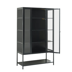 English Elm 67.25'' Tall Steel Curio Cabinet with Led Lighting and Tempered Glass Panels Black SN845P263995B