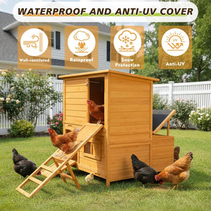 English Elm Chicken Coop Spruce Wood Double House for 8 Birds with Nesting Boxes Flip Roof W3166P506394
