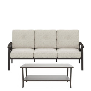 English Elm 3-piece Outdoor Steel Patio Conversation Set with Thick Cushions and Coffee Table Beige B082S00123