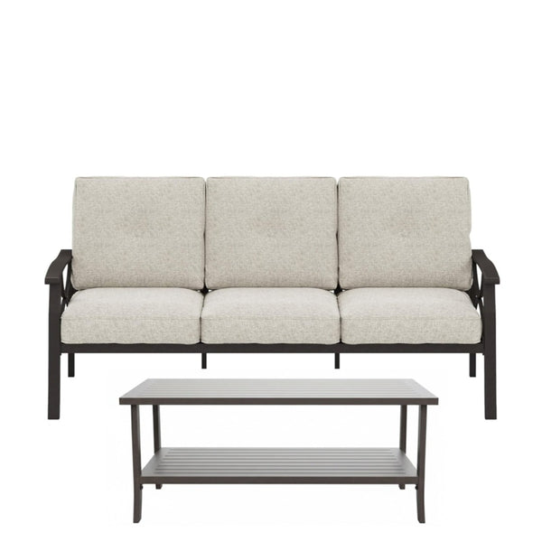 English Elm 3-piece Outdoor Steel Patio Conversation Set with Thick Cushions and Coffee Table Beige B082S00123