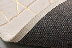 English Elm Luxury Faux Fur Area Rug - Beige With Gold-Gilded Geometric Design, Machine Washable & Soft Comfort B030P233693