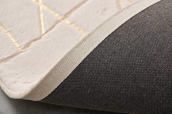 English Elm Luxury Faux Fur Area Rug - Beige With Gold-Gilded Geometric Design, Machine Washable & Soft Comfort B030P233693