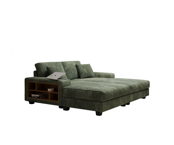 English Elm Convertible Corduroy Sleeper Chair - Plush Oversized Double Chaise Lounge With Smart Storage Solution W1793S00032