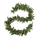 Christopher Knight Home® - Noble House - - 2-Packed 9'X10'' Glitter Bristle Mixed Garland With 15 Red Berry And 15 Pine Cones And With 50 Warm White Led Lights With Timer-Battery Operated-Outdoor,180 Tips