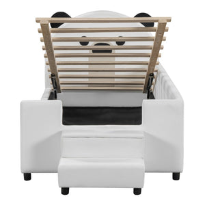 English Elm Twin Velvet Daybed Bear Headboard Hydraulic Storage Kids Bedroom Frame White SF000129AAK