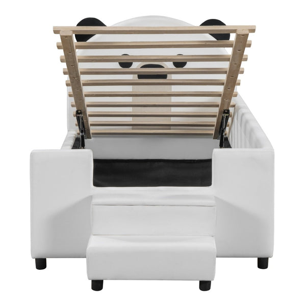 English Elm Twin Velvet Daybed Bear Headboard Hydraulic Storage Kids Bedroom Frame White SF000129AAK