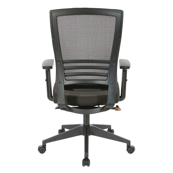 OSP Home Furnishings Vertical Mesh Back Office Chair with Lumbar Support Faux Leather Seat and Synchro Tilt EM60930-F23