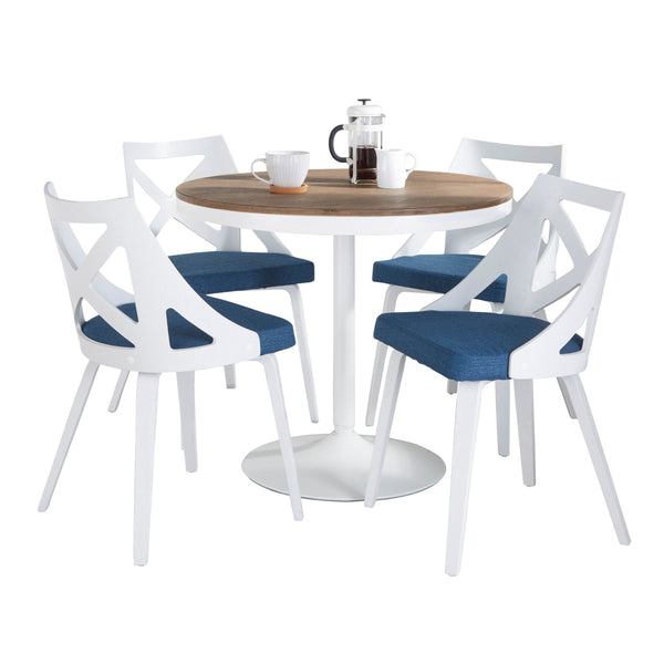 English Elm Dakota-Charlotte 5-Piece Dining Set: Modern White Metal Frame, Brown Bamboo Top & Blue Cushions B202S01483